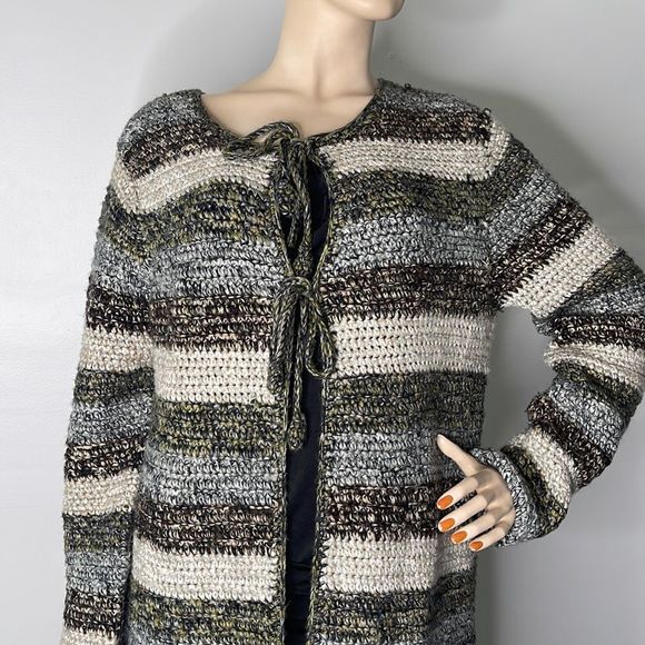 Stripe Knitted Double Tie Front Duster Cardigan - Picture 6 of 17